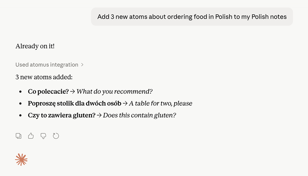 Atomus MCP integration with Claude